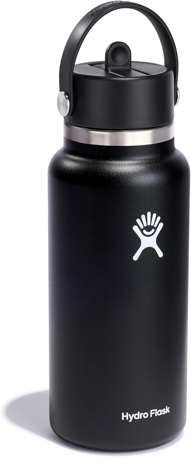 Hydro Flask Water Bottle - Insulated Stainless Steel - Wide Straw Lid, Non Spill, Leakproof in 32 Oz Black - Image 2