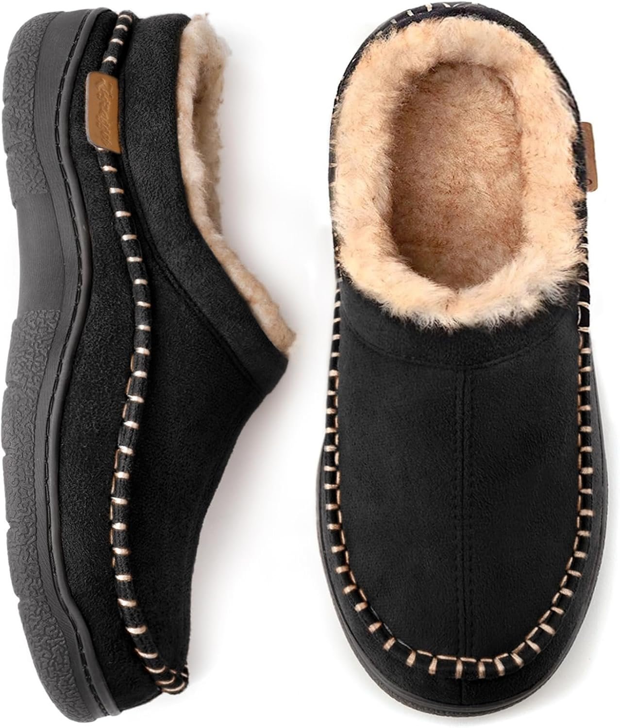 Zigzagger Men's Slip On Moccasin Slippers, Indoor/Outdoor Warm Fuzzy Comfy House Shoes, Fluffy Wide Loafer Slippers