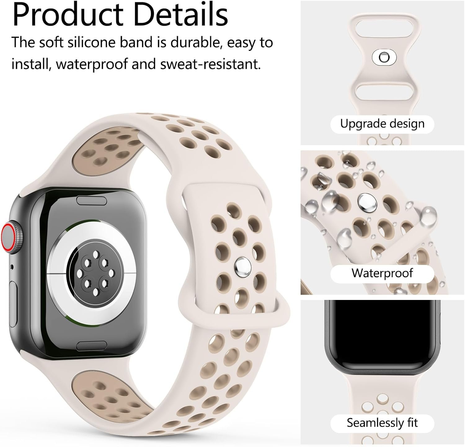 Vancle Silicone Bands Compatible with Apple Watch Band 38mm 40mm 41mm 42mm 44mm 45mm 49mm, Soft Breathable Waterproof Wristbands Straps for iWatch Series Ultra 2 Ultra 9 8 7 6 5 4 3 2 1 SE Women Men - Image 2