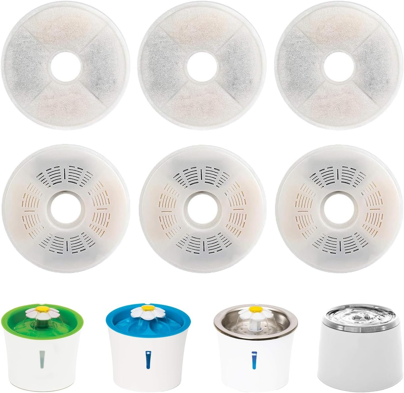 6 Pack Cat Water Fountain Filters for Catit, Triple Action Replacement Filters for Catit Flower Fountain and Catit Stainless Steel Fountain