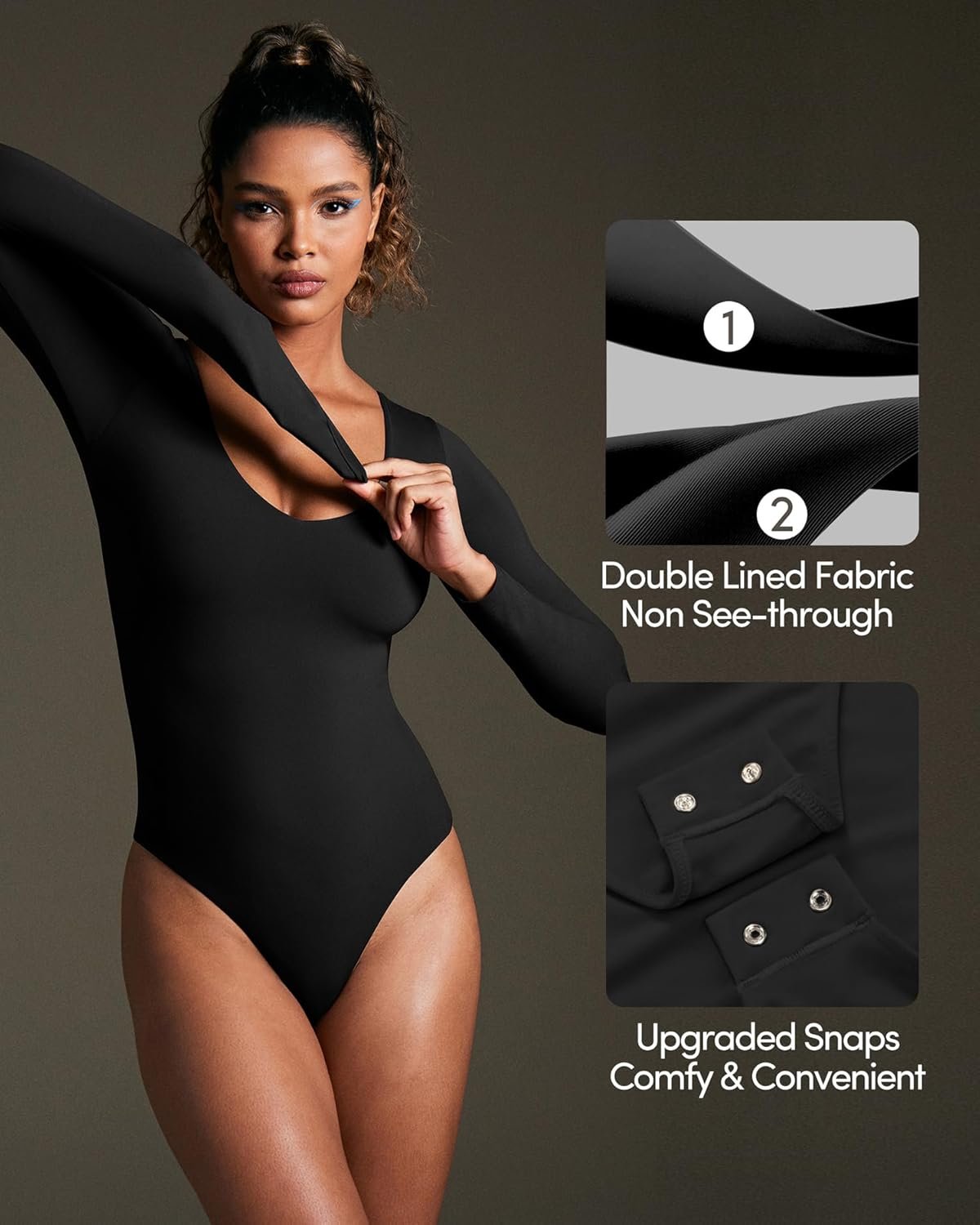 IUGA Bodysuits for Women Tummy Control Body Suits for Womens Compression Slimming Thong Bodysuit V Neck - Image 3