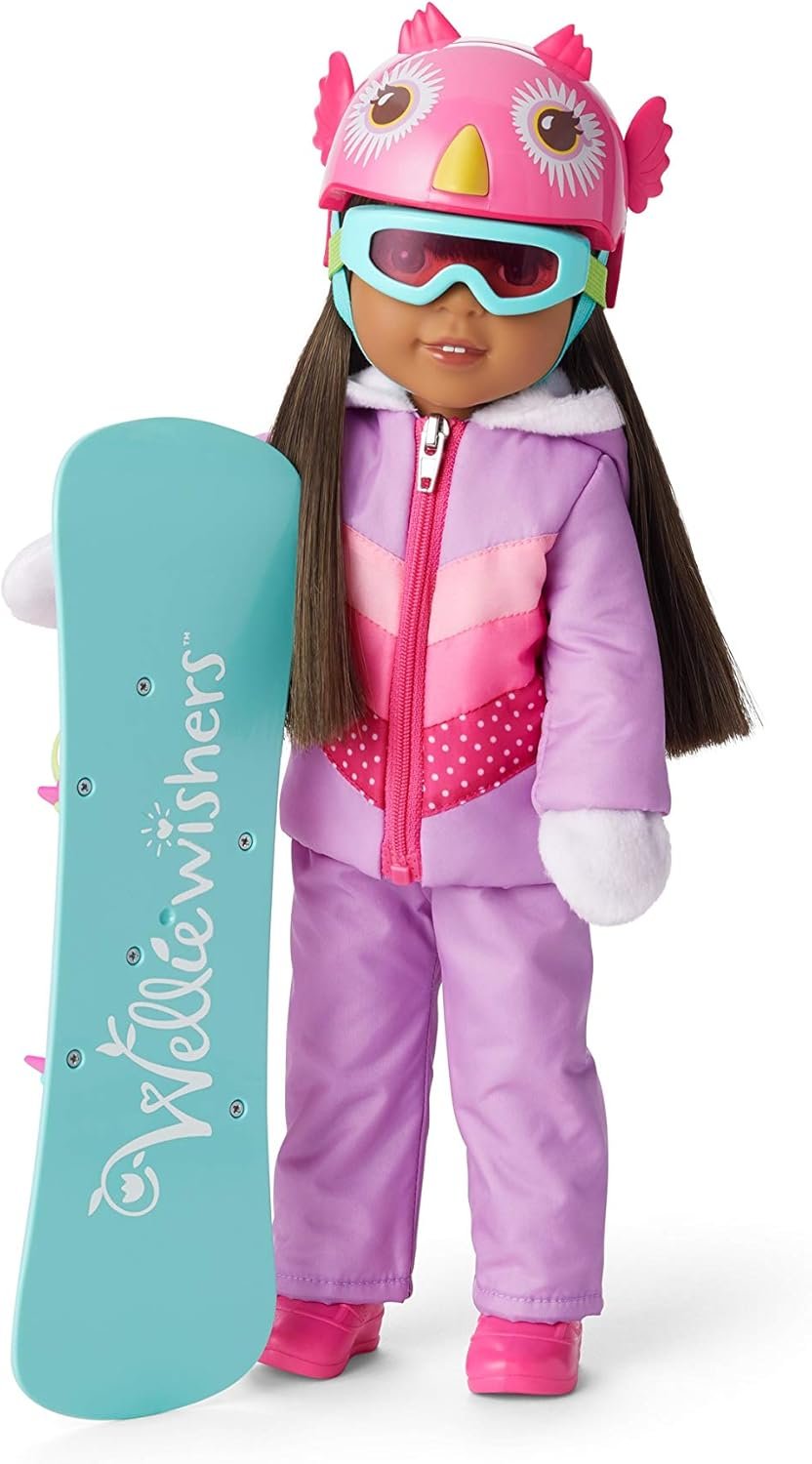 American Girl WellieWishers 14.5-inch Doll Frosty Fun Snowboard Playset with Owl-Face Helmet and Goggles, For Ages 4+ - Image 3
