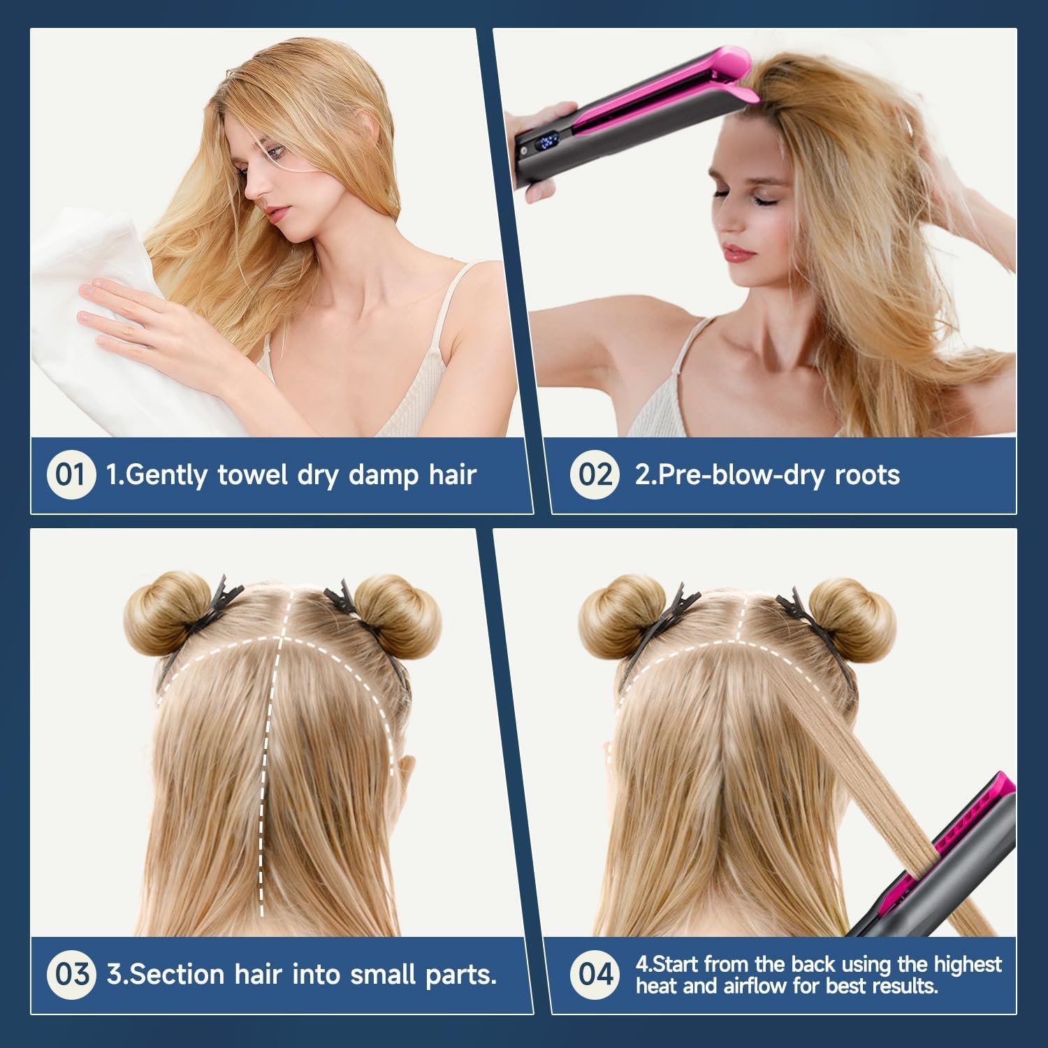 Hair Straightener – 2 in 1 Wet to Dry Air Straightener with High-Speed Ionic Airflow, Straightens Using air, No Heat Damage, Smart Temperature Control for Medium to Long Hair (35-75cm) (Gray) - Image 5