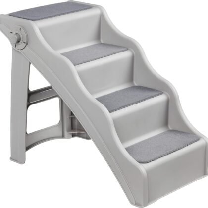 Amazon Basics Foldable Non-Slip Pet Stairs, Steps for Dogs and Cats, 14.6'' W x 22.75'' D x 19.5'' H, Grey