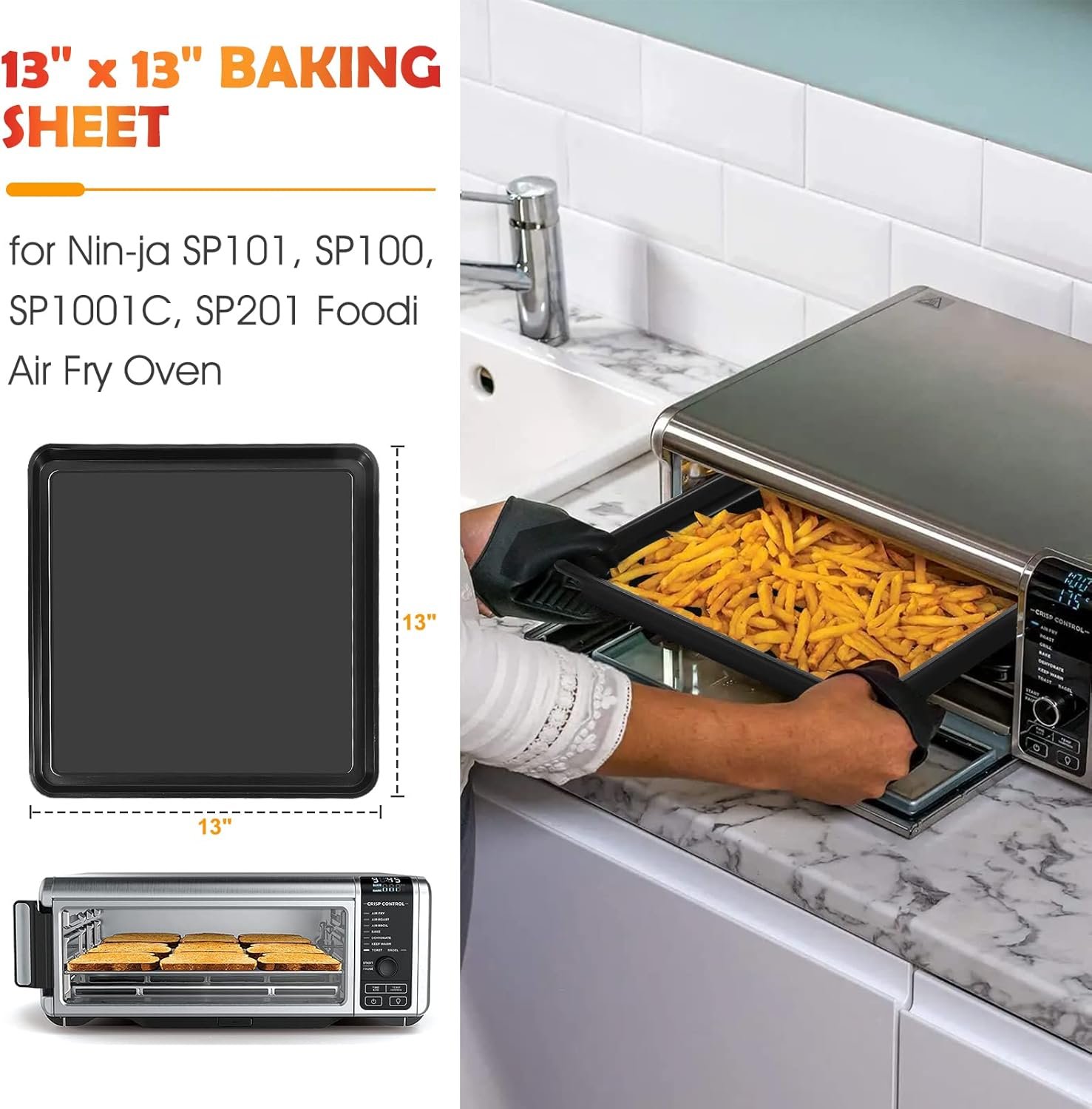 Ericair 13" × 13" Nonstick Baking Sheet, Replacement Baking Pan for Ninja SP100, SP101, SP1001C, SP201 Foodi Air Fry Oven, Baking Tray for Ninja Foodi 8-in-1 Air Fry Oven - Image 2