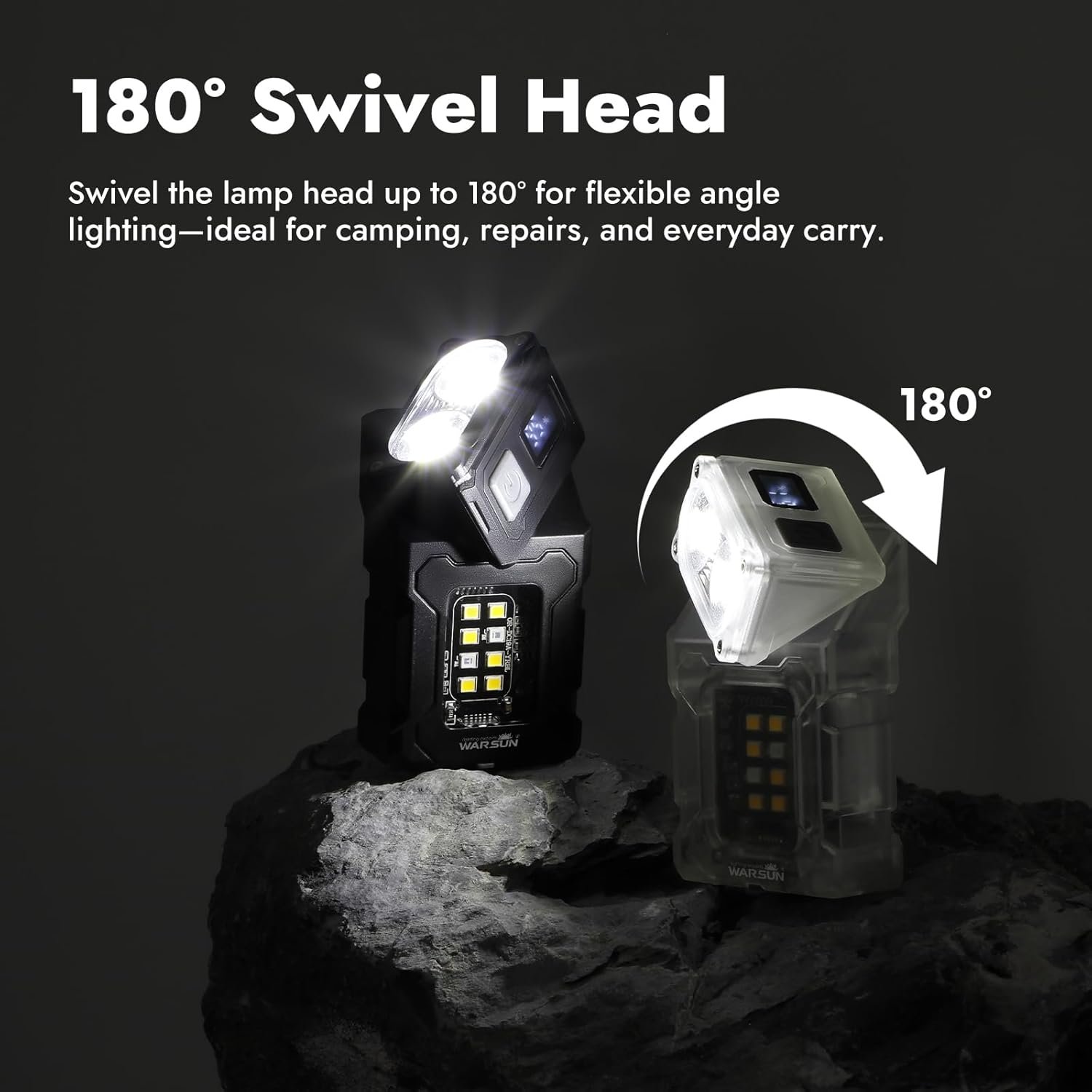 WARSUN DC08 Swivial LED Flashlight Rechargeable, 800 Lumens Mini Work Lihgt, Small EDC Flashlight Clip On with Back Clip, Magnetic Flashlight, for Emergency, Walk Dog, Working, Hiking, Camping - Image 2