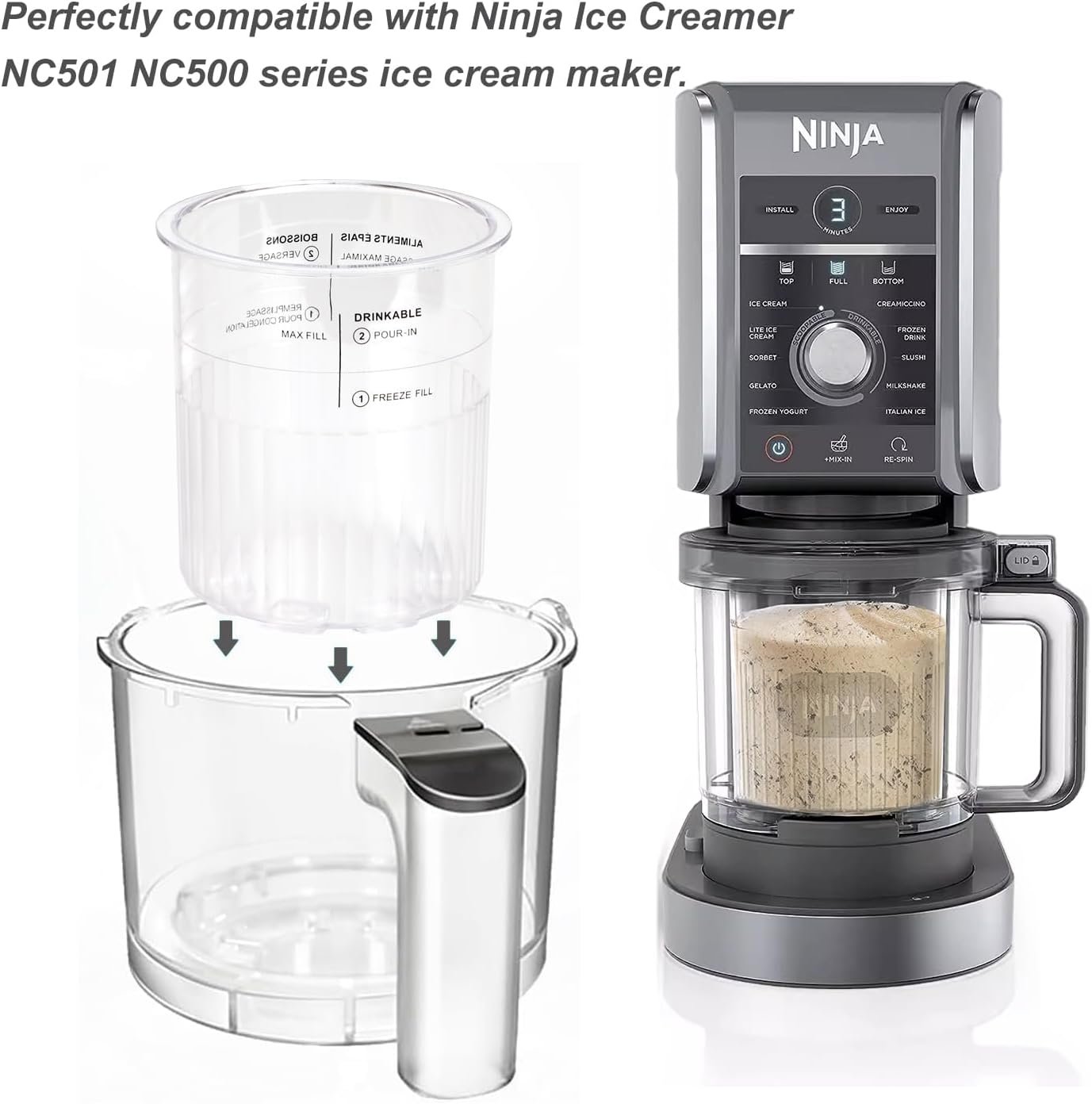 4 Pack Ninja Creami Deluxe Pints & Lids, 24oz Family Size XL Cups for Ninja Creami 11-in-1 NC501 NC500 Series Deluxe Ice Cream Maker - Image 4