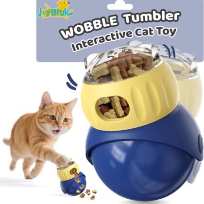 Interactive Cat Toys Treat Puzzle - for Indoor Cats Weight Loss Wobble Tumbler Feeder Food Dispenser, Fun Sliding Rolling, Enrichment Portion Control Slow Feeder for Kittens & Adult Cats