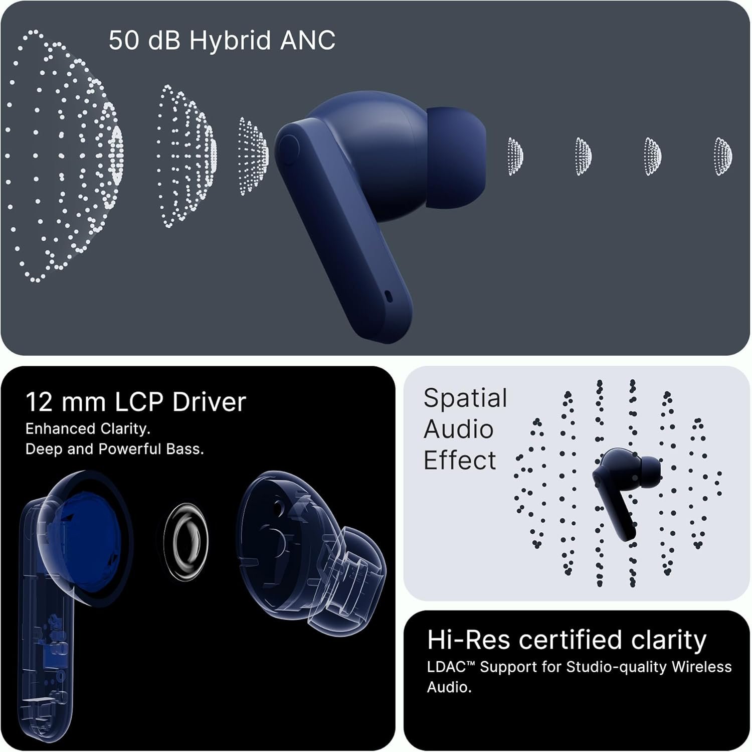 CMF Buds 2 Plus 2025 New Wireless Earbuds Adaptive Noise Cancelling, Hi-Res Audio Bluetooth Headphones, 12mm Drivers for Deep Bass, 50dB ANC 61.5H Playtime, Sport Ear Buds with 6 Mics, Light Grey - Image 4