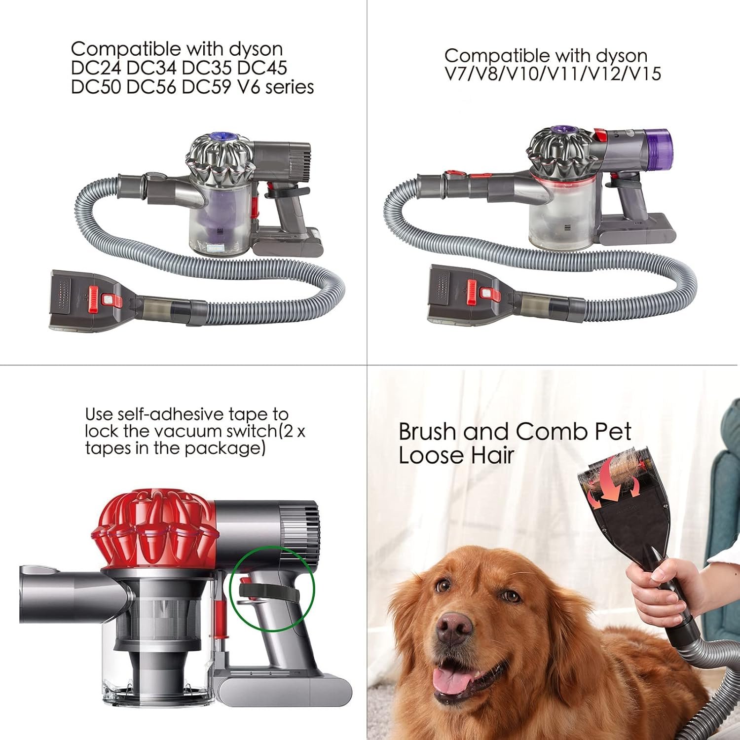 Brush Hair Deshedding Tool for Dogs&Cats Professional Shedding Fur Remover Comb as Vacuum Cleaner Attachment Kit for Dyson V15 V12 V11 V10 V8 V7 V6 - Image 5