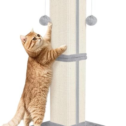 Cat Scratching Post 33 inch for Indoor Cats, High Cat Scratch Post Grey, Cat Tree for Full-Body Stretching, Protect Your Furniture