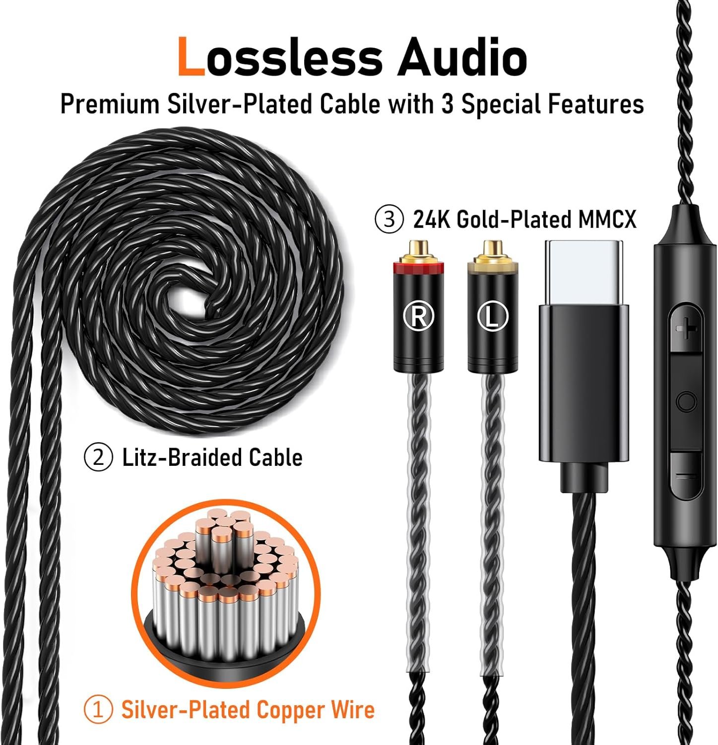 Vibes 202MC USB-C Wired Earbuds - USBC HiFi in Ear Headphones for iPhone 17/16/15 - Noise Isolating Ear Buds w/ Mic - Clear Sound, Deep Bass & Comfort-Fit Earphones - Silver Plated Cord, Carrying Case - Image 4