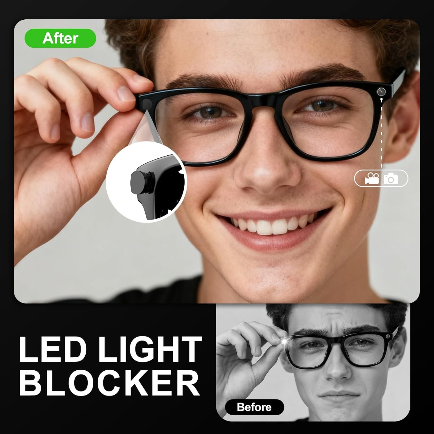 4 Pack LED Light Blocking Covers Compatible with Ray-Ban Meta Wayfarer/Skyler/Headliner & Oakley Meta HSTN Smart Glasses Accessories,Adjustable Blackout Light Covers Meta Glasses - Image 2