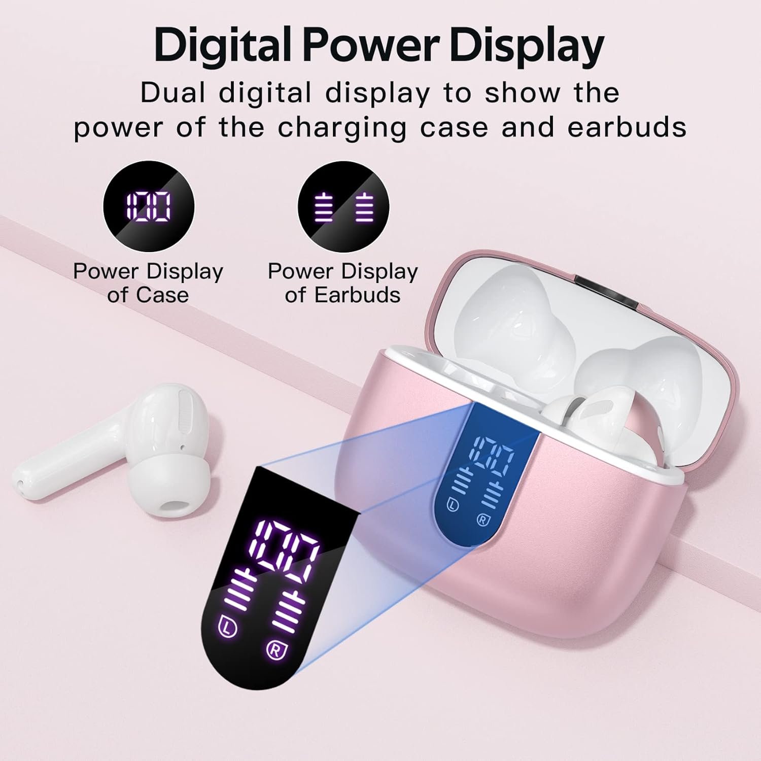 TAGRY Bluetooth Headphones True Wireless Earbuds 60H Playback LED Power Display Earphones with Wireless Charging Case IPX5 Waterproof in-Ear Ear buds with Mic for TV Smart Phone Laptop Computer Sports - Image 2