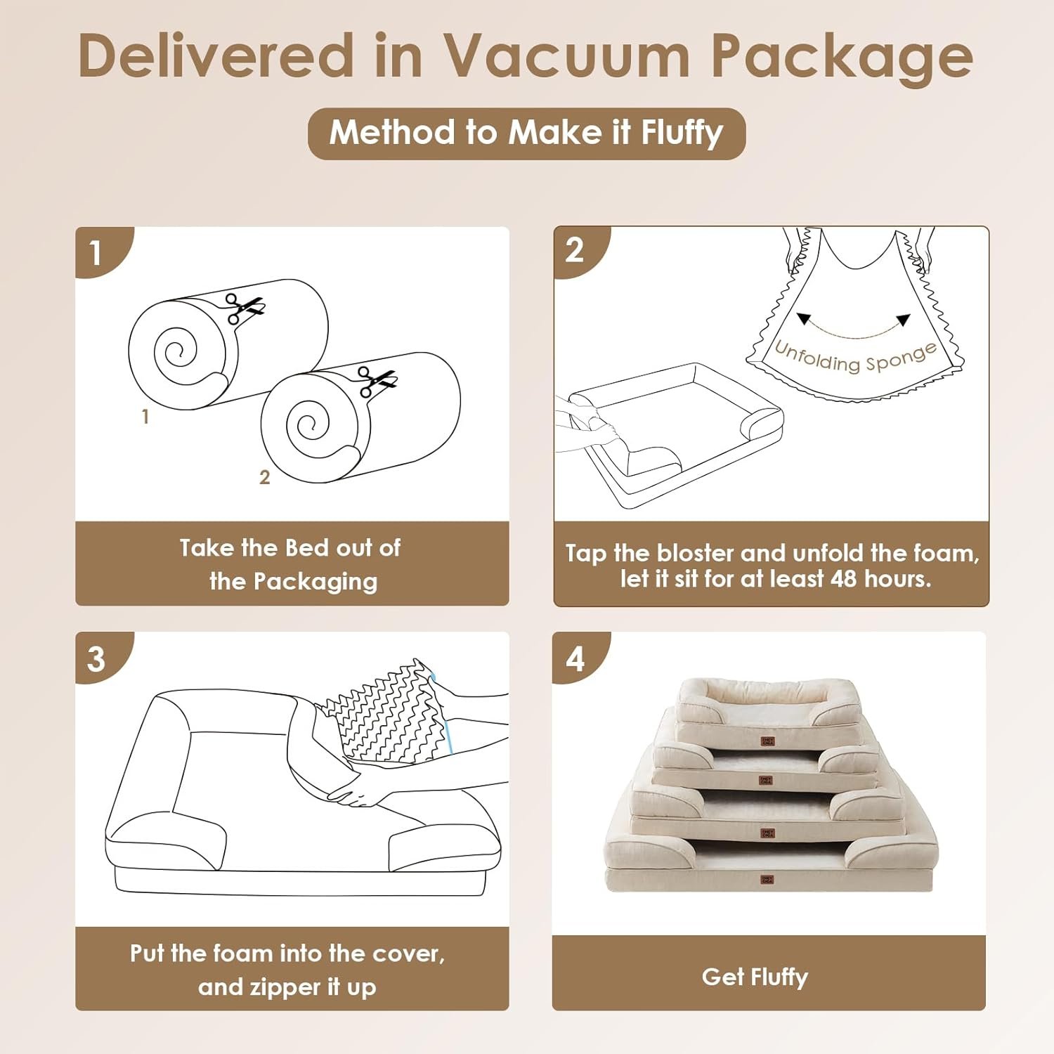 EHEYCIGA Orthopedic Dog Beds for Large Dogs, Waterproof Memory Foam Large Dog Bed with Sides, Non-Slip Bottom and Egg-Crate Foam Pet Couch Bed with Washable Removable Cover, Beige - Image 7