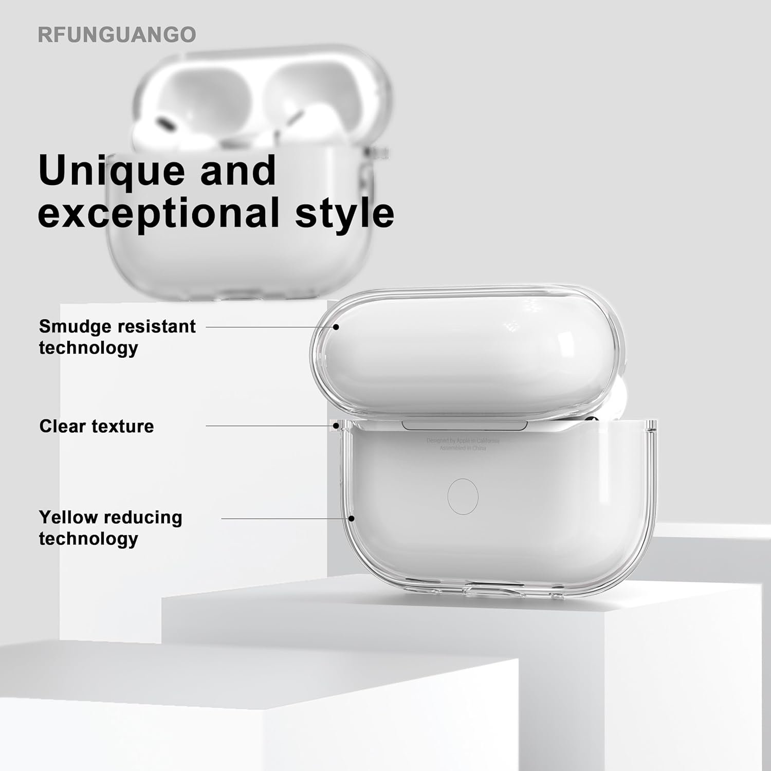 RFUNGUANGO AirPods Pro Case Clear, Soft TPU Transparent with Cleaning Kit & Keychain, Compatible with Magsafe, Compatible Apple AirPods Pro 2nd/1st Generation Protective Case, White - Image 3