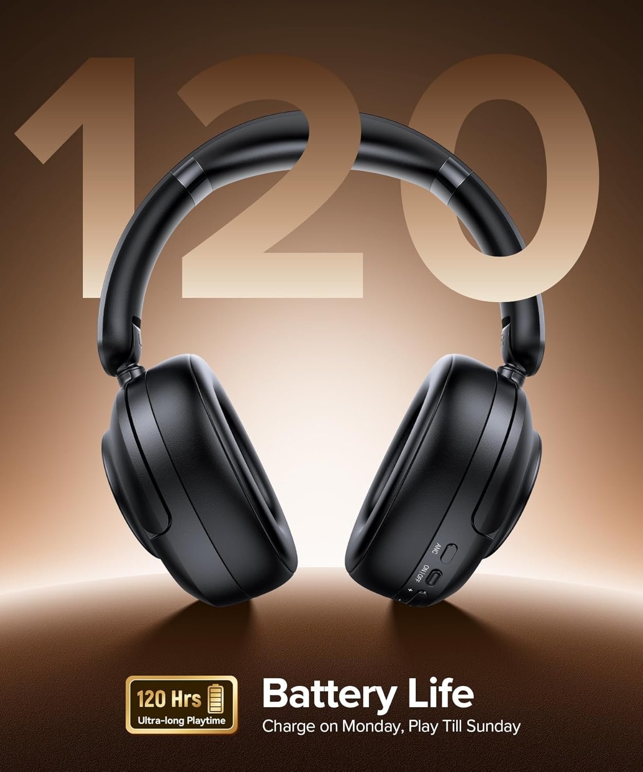 Hybrid Active Noise Cancelling Headphones, 120Hrs Playtime Bluetooth Headphones Hi-Res Audio HD Clear Call with 5 ENC Mics, HiFi Stereo Wireless Headphone Over Ear Foldable for Travel Office Game - Image 4