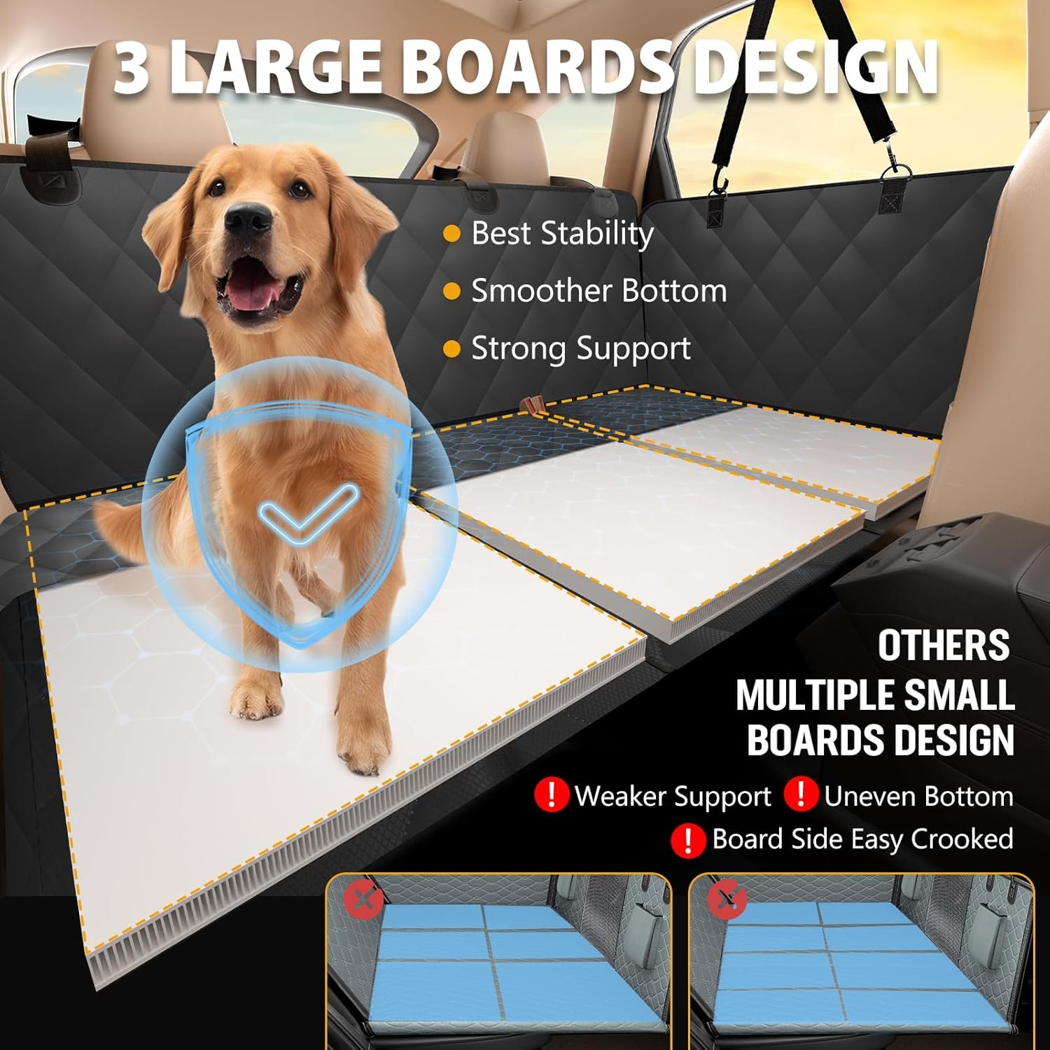 Back Seat Extender for Dogs-Large Space, Dog Car Seat Cover Hard Bottom Holds 420lbs, Sturdy Backseat Extender for Dogs,Upgraded Material Waterproof Pet Car Bed Dog Hammock for Car, SUV,Truck - Image 3