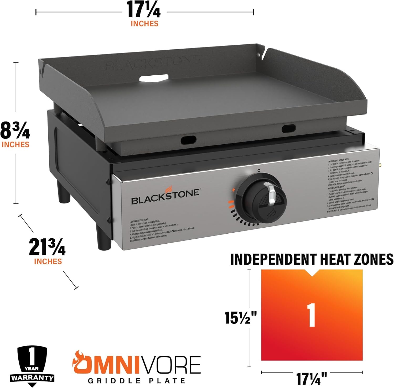 Blackstone 1971 Original 17” Tabletop Griddle with Stainless Steel Front Plate, Powder Coated Steel, Black - Image 3