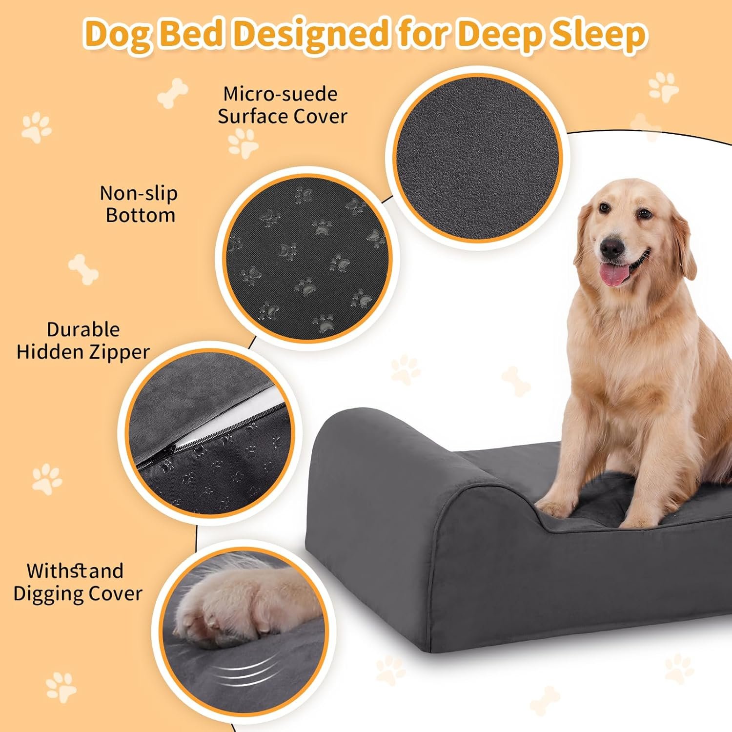 Orthopedic Dog Beds for Large Dogs, 7" Memory Foam Dog Beds with Waterproof Liner, Chew Proof Microsuede Cover, Removable and Washable, Nonskid Bottom, 48"x30"x7" L Grey - Image 3