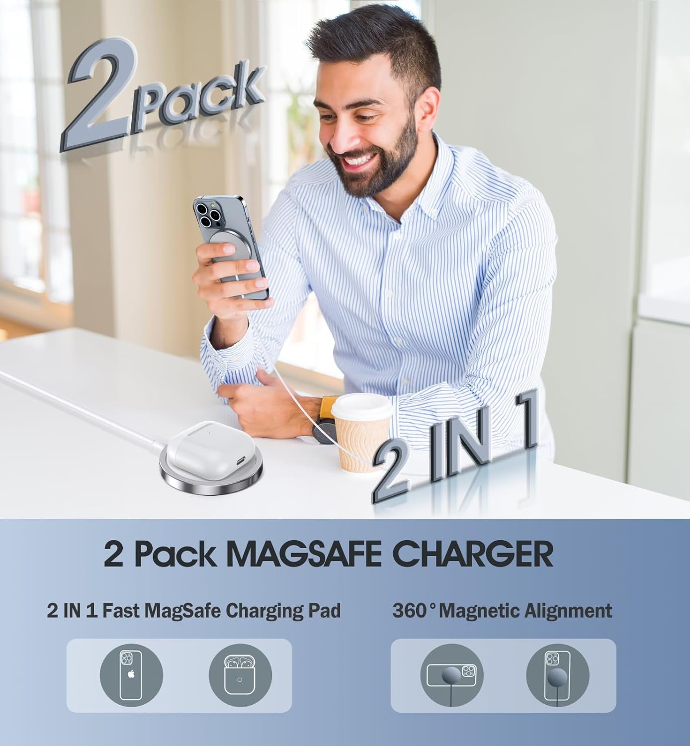 2 Pack Magnetic Wireless Charger for iPhone 16 Pro Max/16 Pro/16 Plus/16/15/15 Pro/15 Plus/15 Pro Max 15W Fast Mag Safe Charger Pad for iPhone 16/15/14/13/12 Series and AirPods 3/2/Pro 2/Pro - Image 5