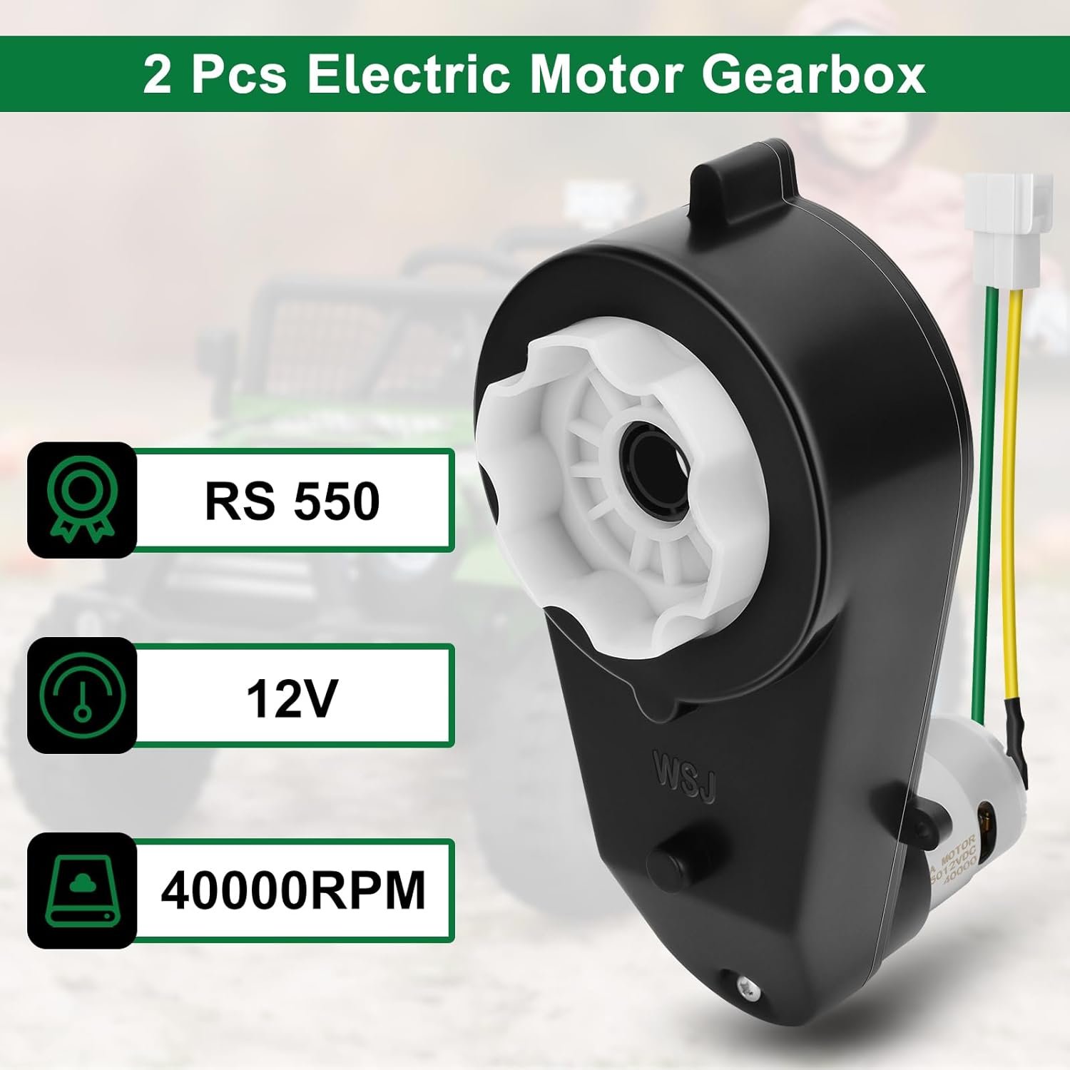 2Pcs 12V Electric Motor Gearbox Powered for Kids Ride On Toys Car,550 12V 40000RPM Powered Wheels Motor Gearbox High Speed Engine RS550 Drive Engine Trax Upgrade Replacement Parts - Image 2