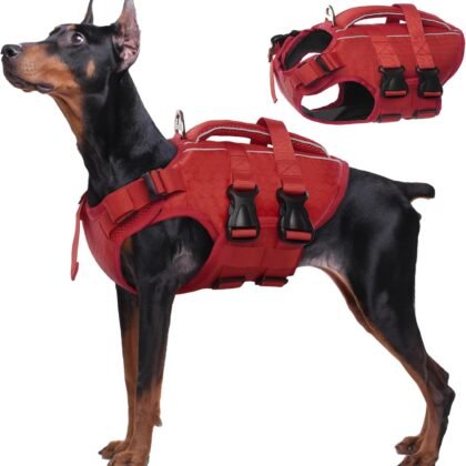 Kuoser Dog Life Jacket High Flotation, Reflective Dogs Life Vest for Swimming Boating, Adjustable Small Medium Large Dog lifejacket, Lightweight Dogs Life Preserver Rescue Handle Spring Summer Pool