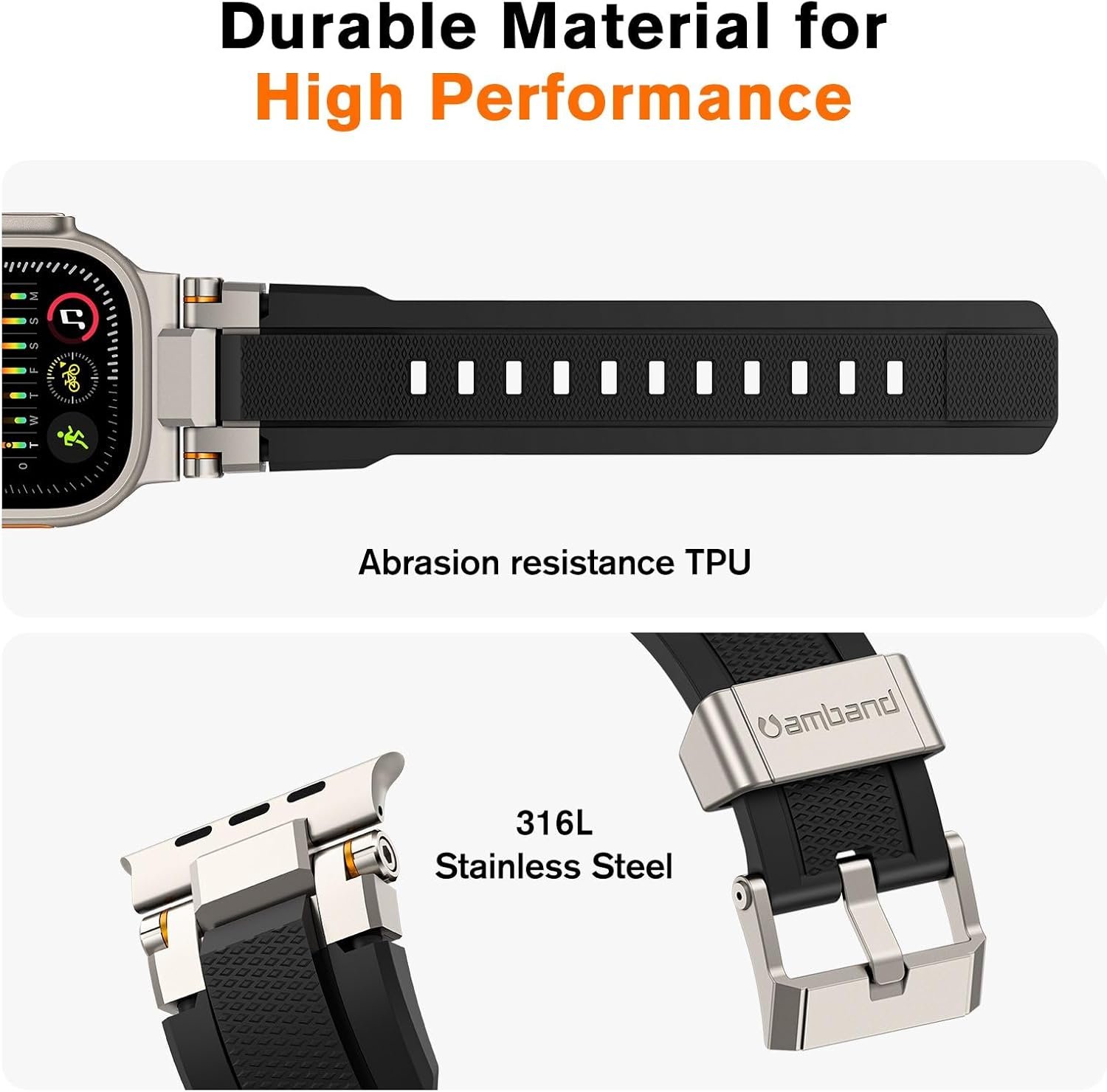 amBand M1 Sport Case Band for Apple Watch Ultra 3/2/1 & SE 3/2/1 & Series 11 10 9 8 7 6 5 4 3 49mm 46mm 45mm 44mm 42mm 41mm 40mm 38mm, Shockproof & Scratch Resistant Rugged Bumper for Men - Image 3
