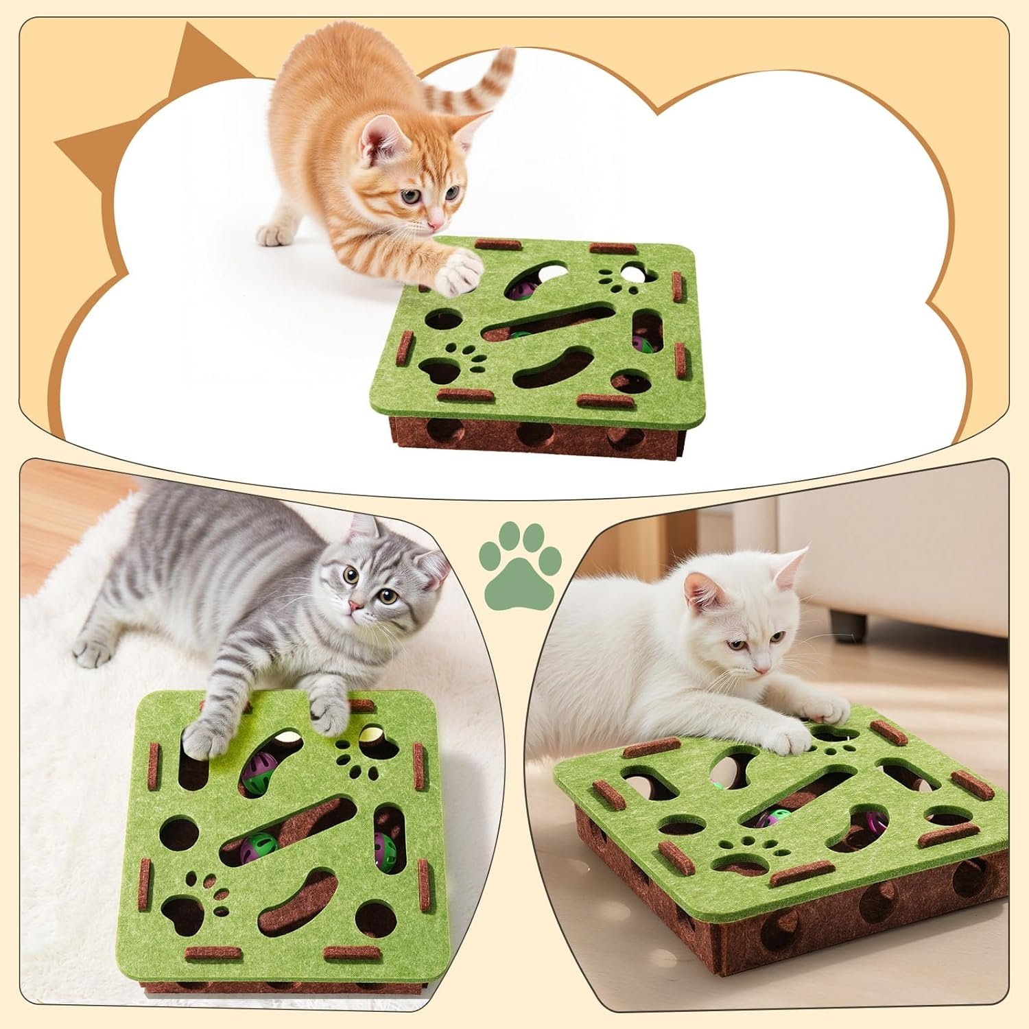 Interactive Cat Toy Puzzle Toys for Indoor Cats Felt Maze Box Kittern Toys Pet Cat Games Self Play Fun Exercise Hide Seek Moving Cat Toy for Bored Cats Encourages Hunting Instincts - Image 2