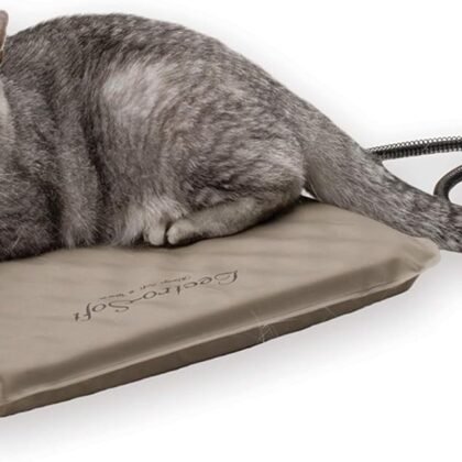 K&H Pet Products Lectro-Soft Orthopedic Outdoor Heated Cat Bed for Outdoor Cat Houses, Safety Listed Automatic Warming Pad, Soft and Flexible, Waterproof, Washable Cover - Small 18 X 14in Tan 20W