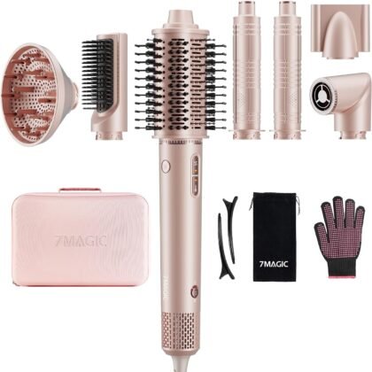 7MAGIC 7 in 1 Hair Styler & Hair Dryer Brush, 110,000 RPM High-Speed Blow Dryer with Negative Ions for Frizz-Free Styling Fast Drying Curling Volumizing Straightening, Hot Air Styler with Travel Case