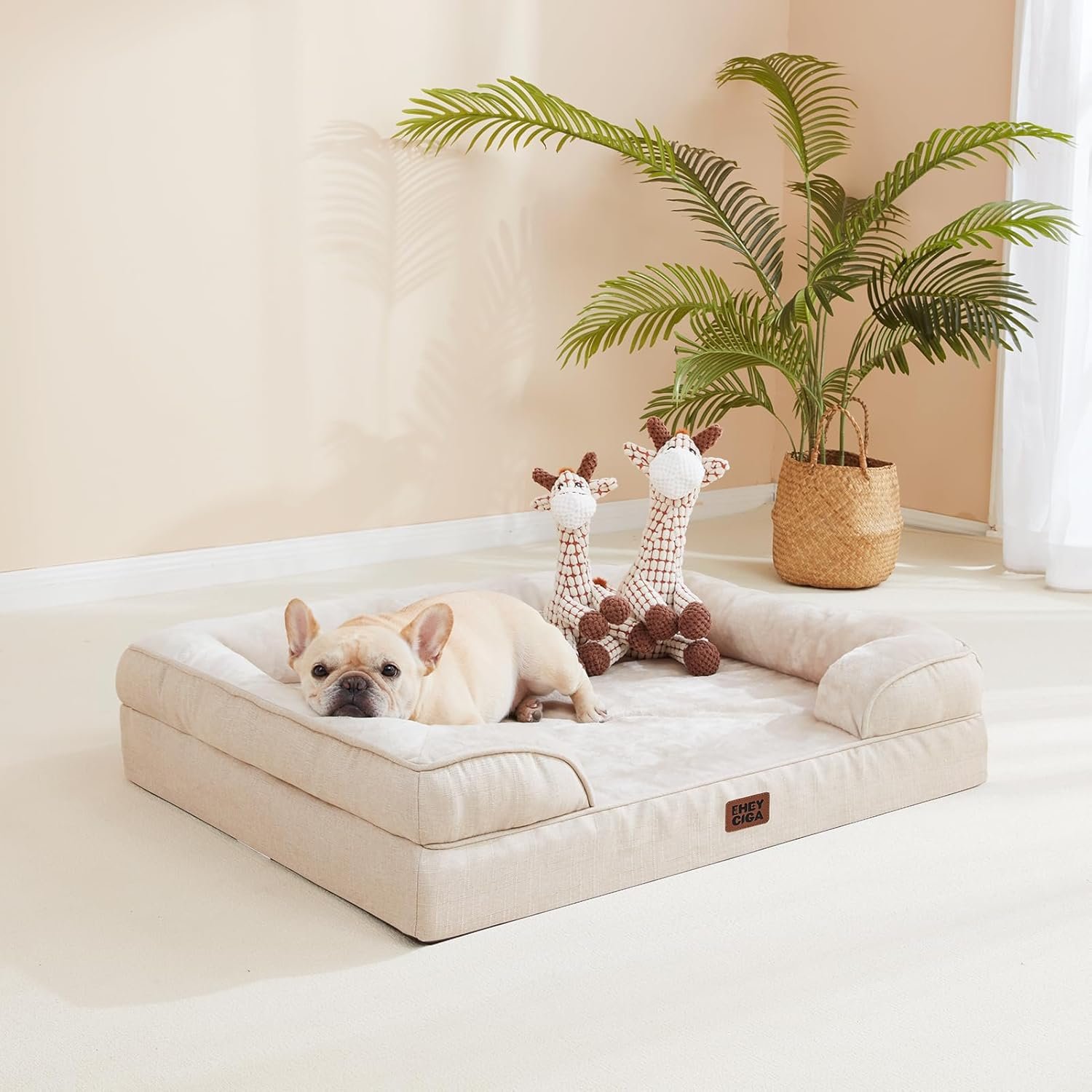 EHEYCIGA Orthopedic Dog Beds for Large Dogs, Waterproof Memory Foam Large Dog Bed with Sides, Non-Slip Bottom and Egg-Crate Foam Pet Couch Bed with Washable Removable Cover, Beige - Image 5