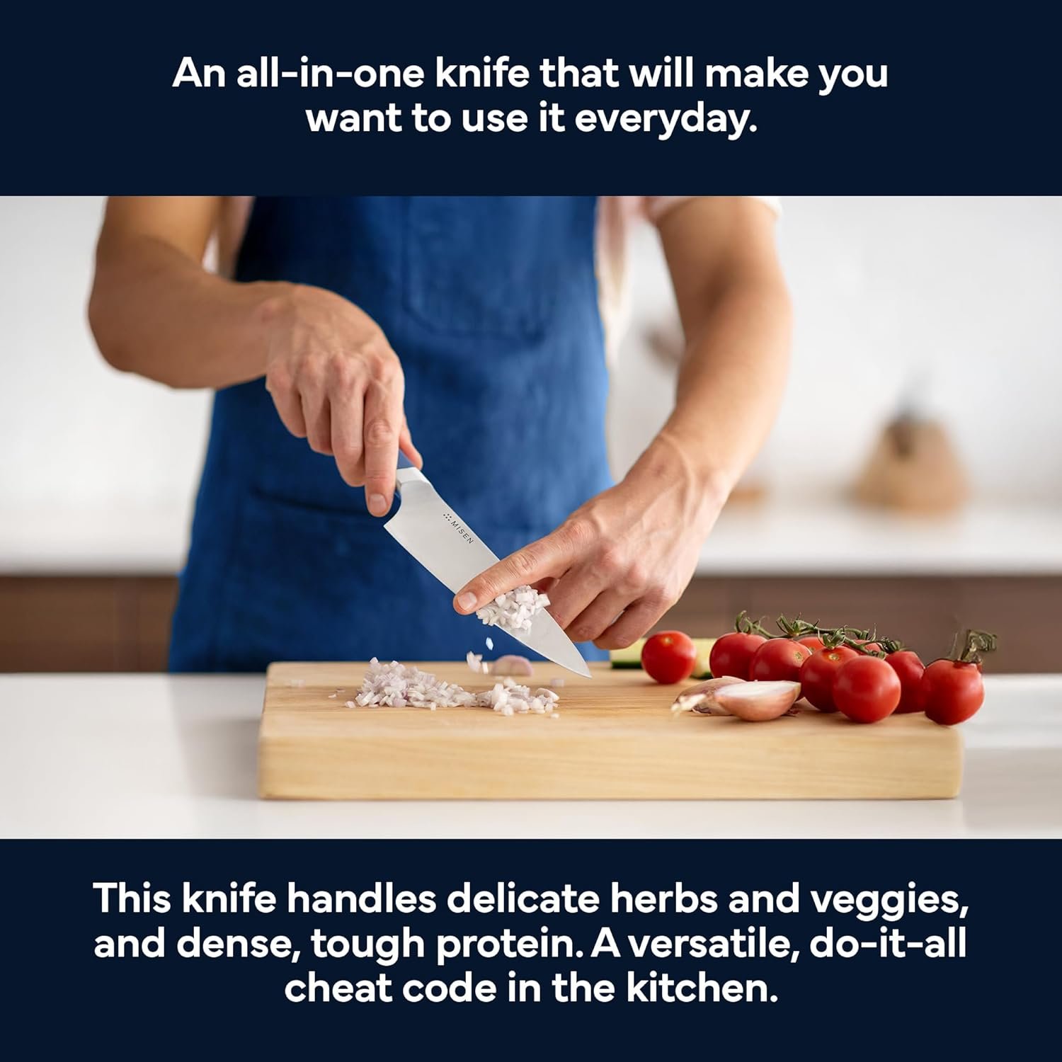 Misen 8" Chef Knife – High Carbon Japanese AUS-10 Stainless Steel – Hybrid German & Japanese Blade – Precision Kitchen Knife for Professionals & Home Cooks – Ultimate Cutting Performance - Blue - Image 7