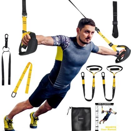 Home Suspension Training Kit with Suspension Trainer, Straps & Bands – Adjustable Full-Body Workout System for Home Gym, Yoga, Pilates, Travel | Compact Design
