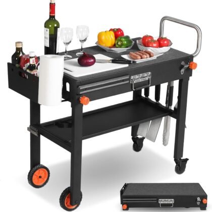 Outdoor Grill Cart - Foldable Grill Table, Blackstone Griddle Stand for 17"/22" Griddle, Portable Ninja Grill Stand with Large Space, Pizza Oven Stand, for Tailgating, Camping, RV