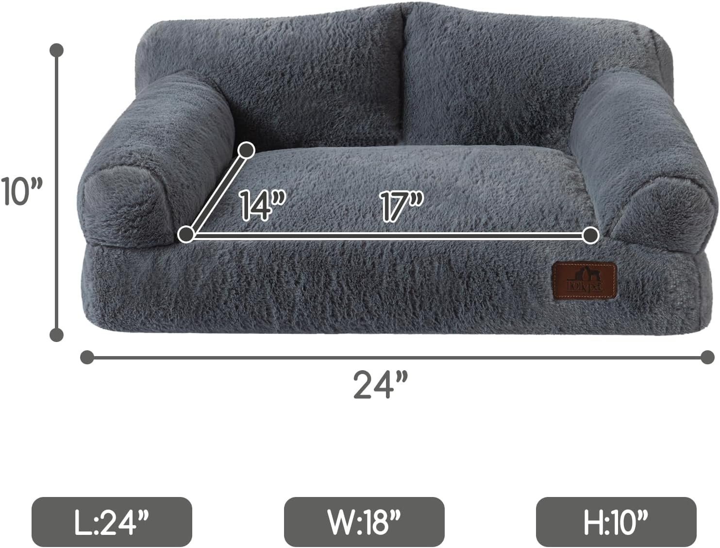 Hollypet Fluffy Plush Dog Cat Pet Couch Soft Calming Sofa Bed for Medium Small Cats and Dogs, Gray - Image 5