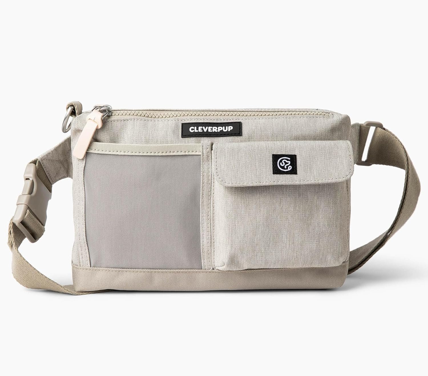 Dog Walk & Train Sling Bag - Hands-Free 2-In-1 Treat Pouch, Poop Bag Holder, Clicker, Phone Pocket - Crossbody/Fanny Pack, Adjustable Strap - Sand - Image 2