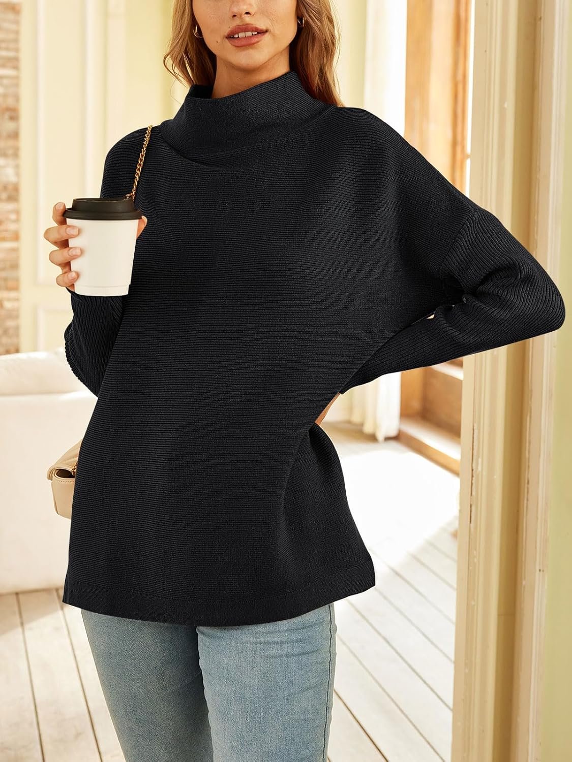 LILLUSORY Women's Mock Turtleneck Sweaters Oversized Long Sleeve Casual Knit Pullover 2025 Tunic Tops Wear with Leggings - Image 2