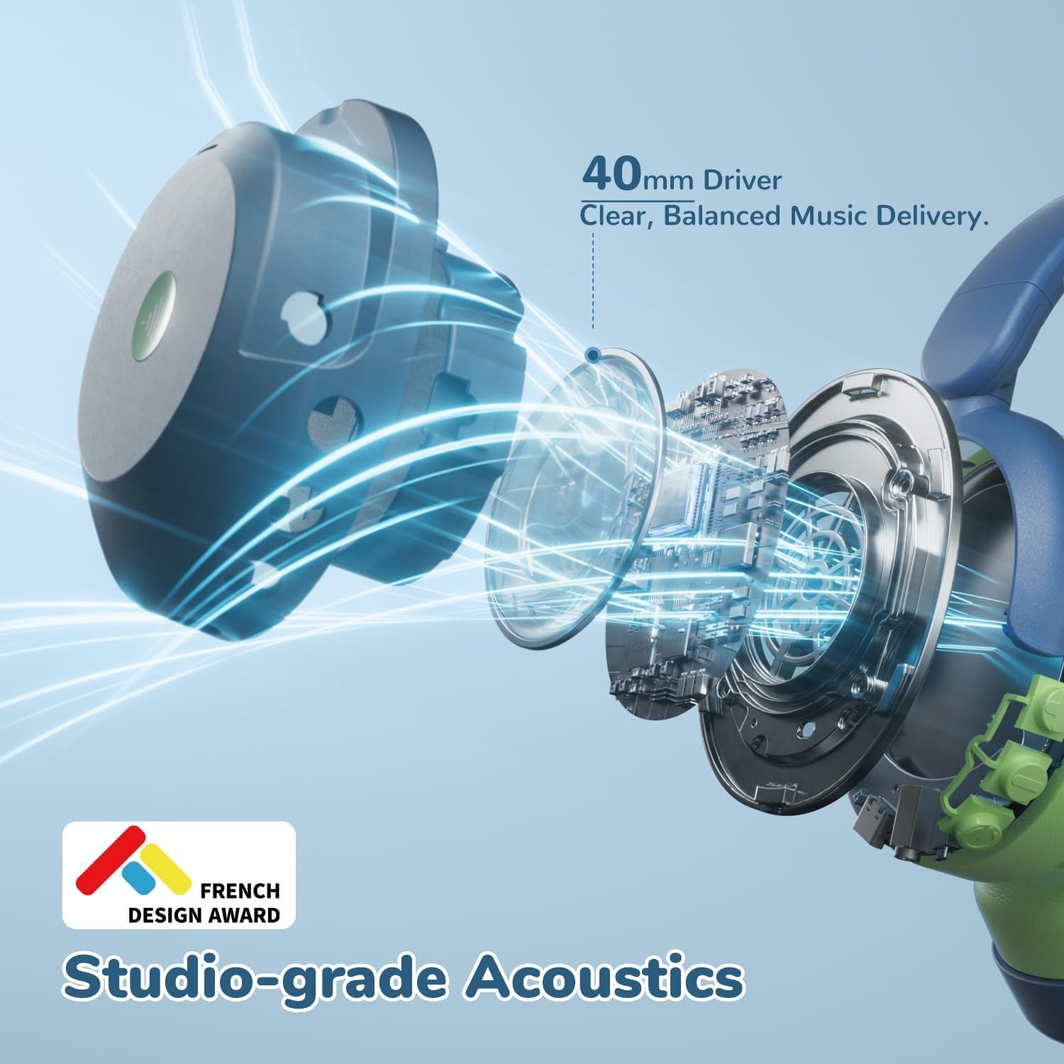 iClever BTH20 Active Noise Cancelling Headphones for Kids, 60H Play Time,Type C Fast Charging, Safe Volume 80dBA, Bluetooth5.4, Award-Winning Kids Headphones Wireless for iPad Tablet Airplane, Blue - Image 5