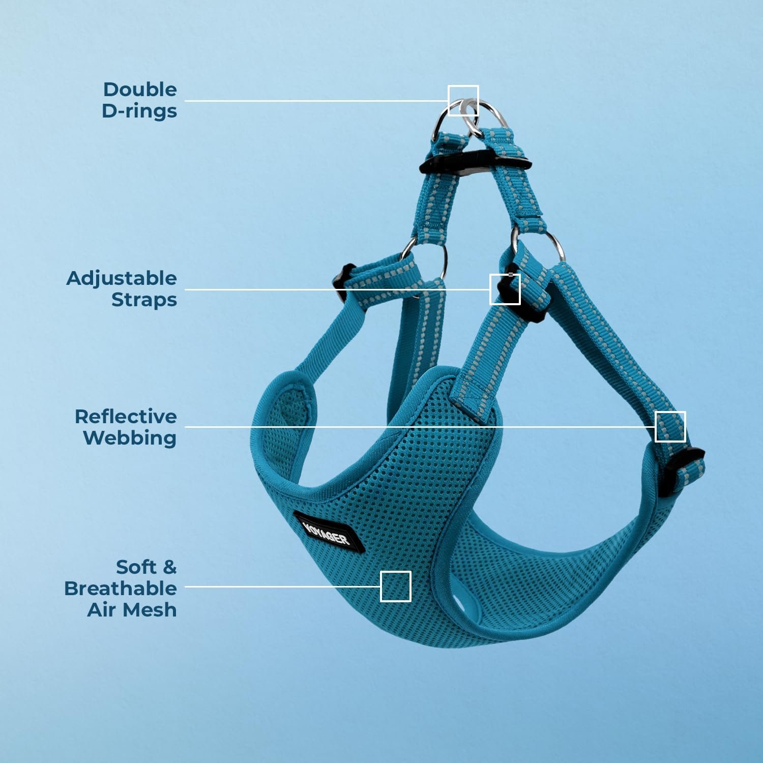 Best Pet Supplies Voyager Mesh Dog Breathable Harness Reflective Stitching, All Weather Adjustable for Walking Training, or Running - Heavy Duty & Durable, Harness (Turquoise), M - Image 3