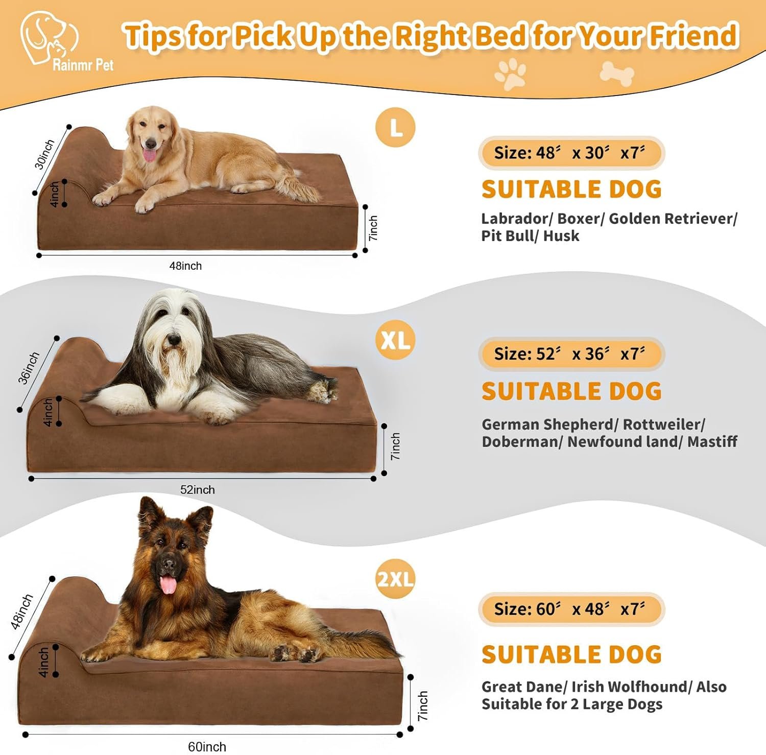 Orthopedic Dog Beds for Large Dogs, 7" Memory Foam Dog Beds with Waterproof Liner, Chew Proof Microsuede Cover, Removable and Washable, Nonskid Bottom, 48"x30"x7" L Chocolate - Image 4