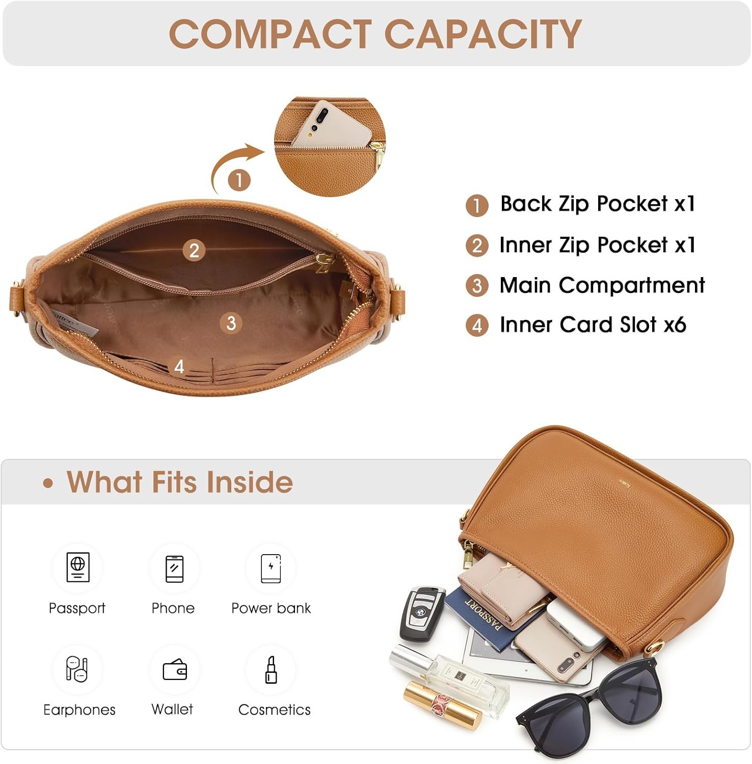 Kattee Shoulder Purse for Women, Medium Leather Crossbody Bag Trendy, Hanbags Purses, Small Hobo Bags with 2 Removable Straps - Image 4