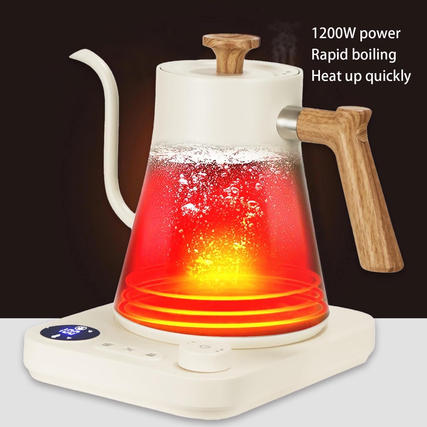 Electric Kettles, Gooseneck Electric Kettle, ±1℉ Temperature Control, Stainless Steel Inner, Quick Heating, for Pour Over Coffee, Brew Tea, Boil Hot Water, 0.9L (White) - Image 8