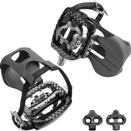 Venzo Bike Toe Clips Cages & Pedals - Compatible with Shimano SPD - Fixed or Adjustable Bicycle Toe Clips & Cleats for Fitness Indoor Exercise Bikes