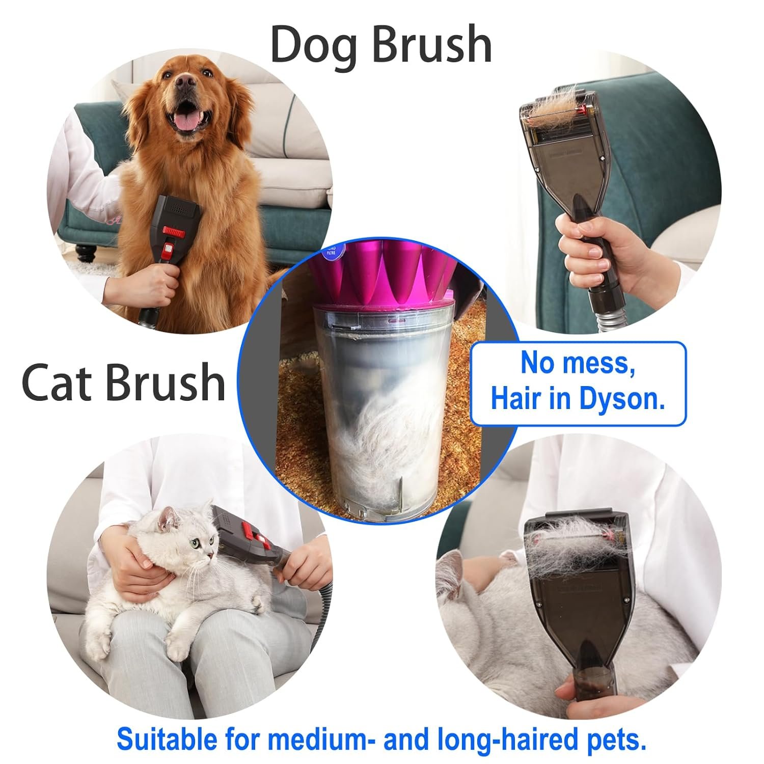 Dog Hair Vacuum Attachment for Dyson Cordless Upright Canister, Groom Tool Pet Shedding Brush for V6 V7 V8 V10 V11 V12 V15 DC40-DC65 UP13-UP30 Animal, Grooming Kit with Extension Hose Adapter - Image 5