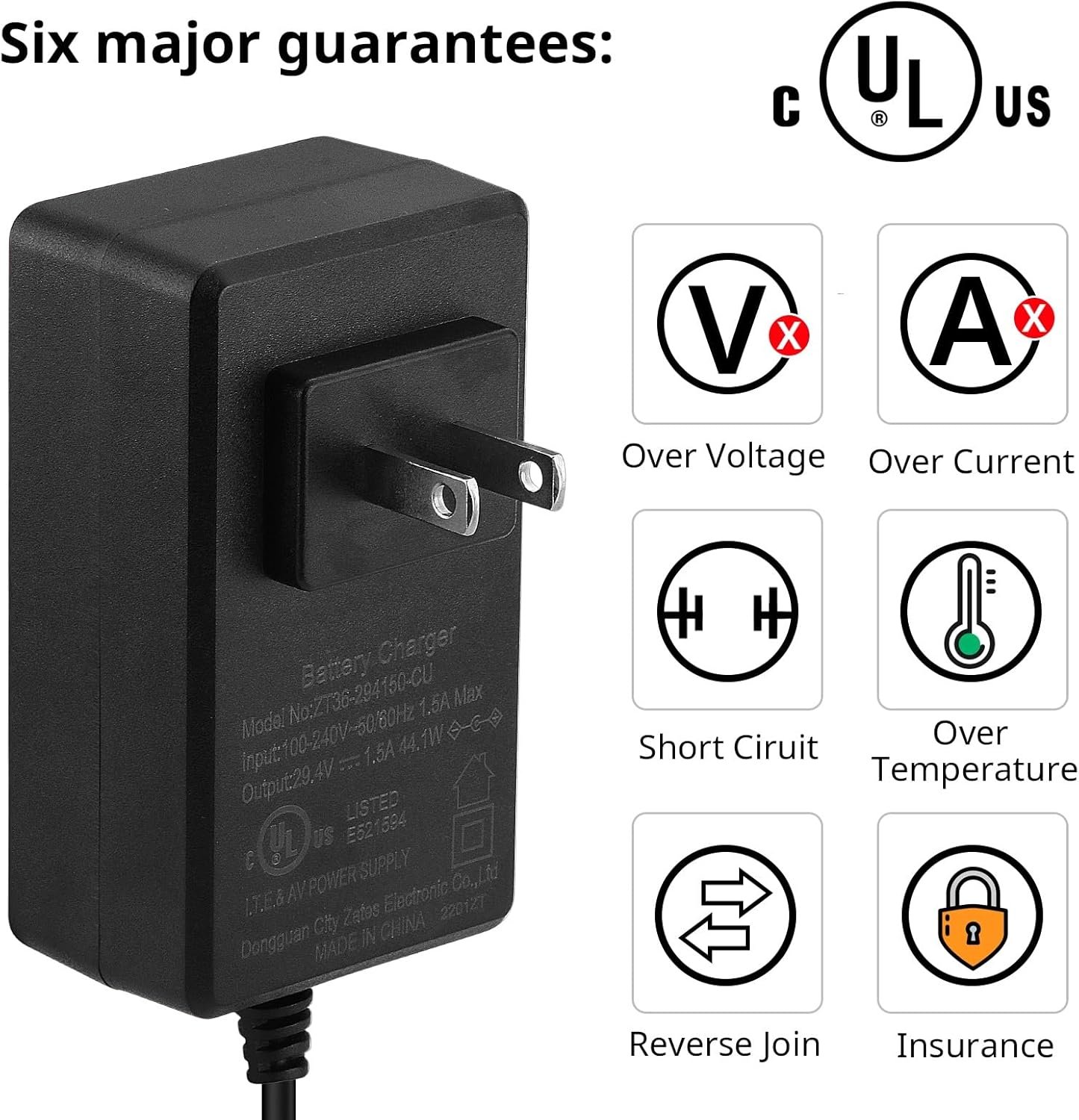 29.4V Compact Electric Scooter & Hoverboard Charger, UL Certified Safe, Powerful & Small, 3 Connectors for Razor GOTRAX Jetson Etc. Brand's E-Scooter, Hover Boards, Ebikes 25.2V/25.6V/25.9V Battery - Image 4