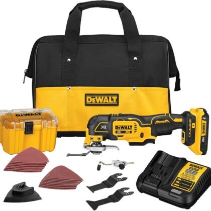 DEWALT 20V MAX XR Oscillating Multi-Tool Kit, Oscillating Tool Accessories, Cordless, 3-Speed, Quick Blade Change, Sand Paper, Blades, Battery and Charger Included (DCS356D1)