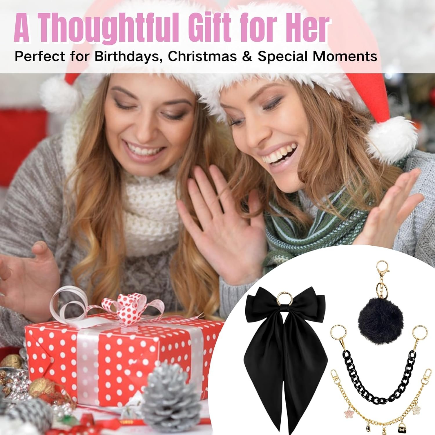 4PCS Tote Bag Decoration Kit Compatible with YETI Camino 20/35/50 Carryall, Compatible with Bogg Beach Tote Bags Accessories, Bow Fluffy Ball Gold Chain Charms Accessories for Girls Women (Black) - Image 6