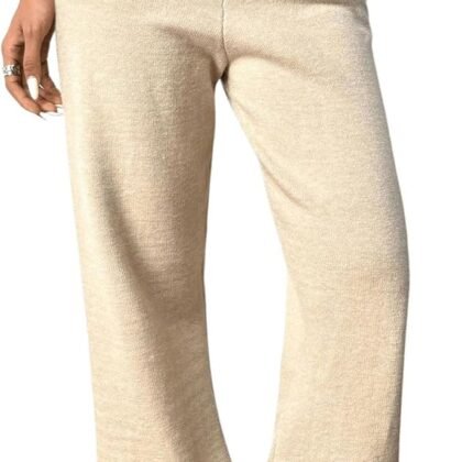 Verdusa Women's Fold Over Elastic Low Waist Lounge Pants Straight Leg Casual Sweater Pants