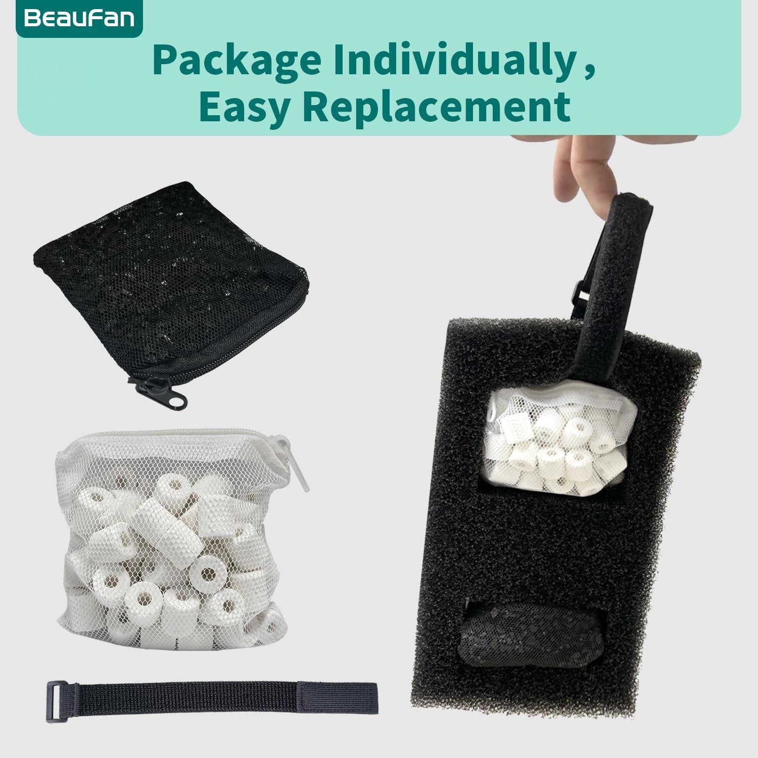 2 Set Aquarium Filter Media Kits Compatible with Fluval Flex (15 Gal) Desktop Aquarium, Includes 2 Carbon Filter Refills, 2 Foam Filters A1375, 2 Ceramic Rings & 1 Filter Cord - Image 5